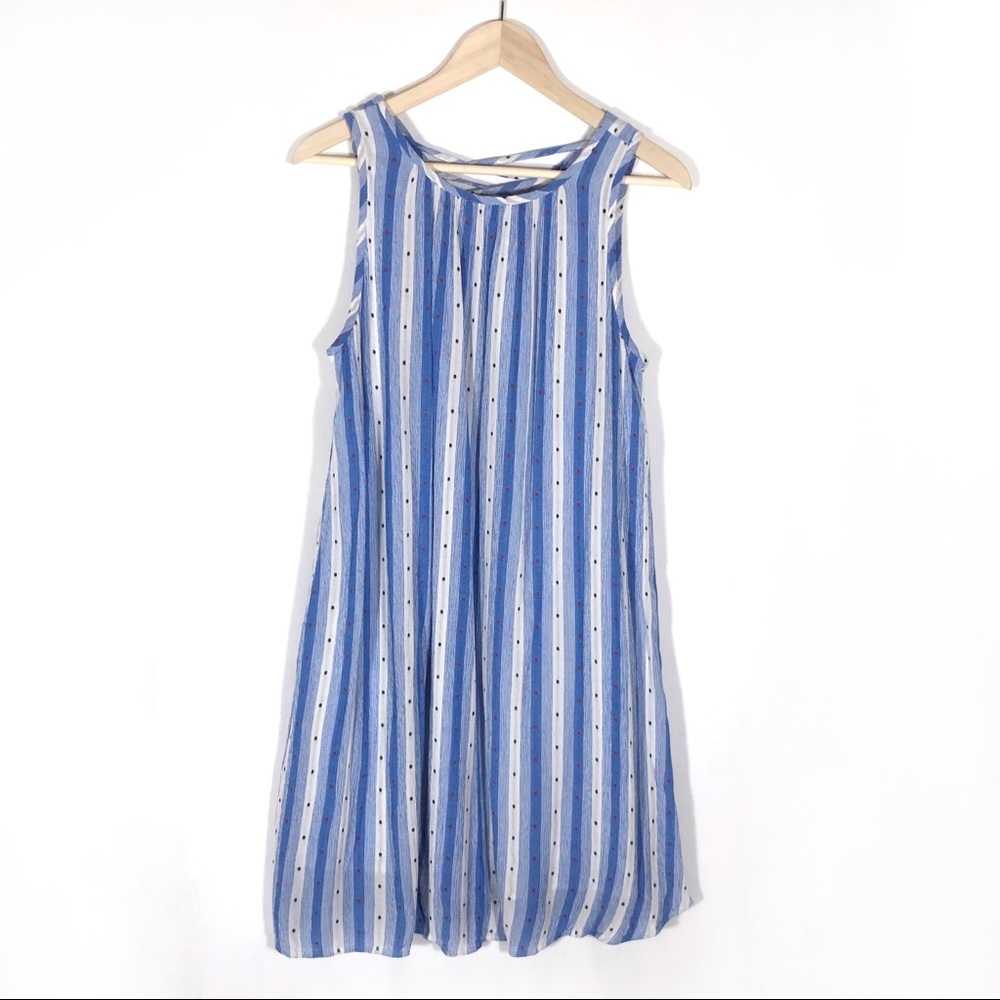 Medium Loft Blue White Striped Tent Dress Lace Up